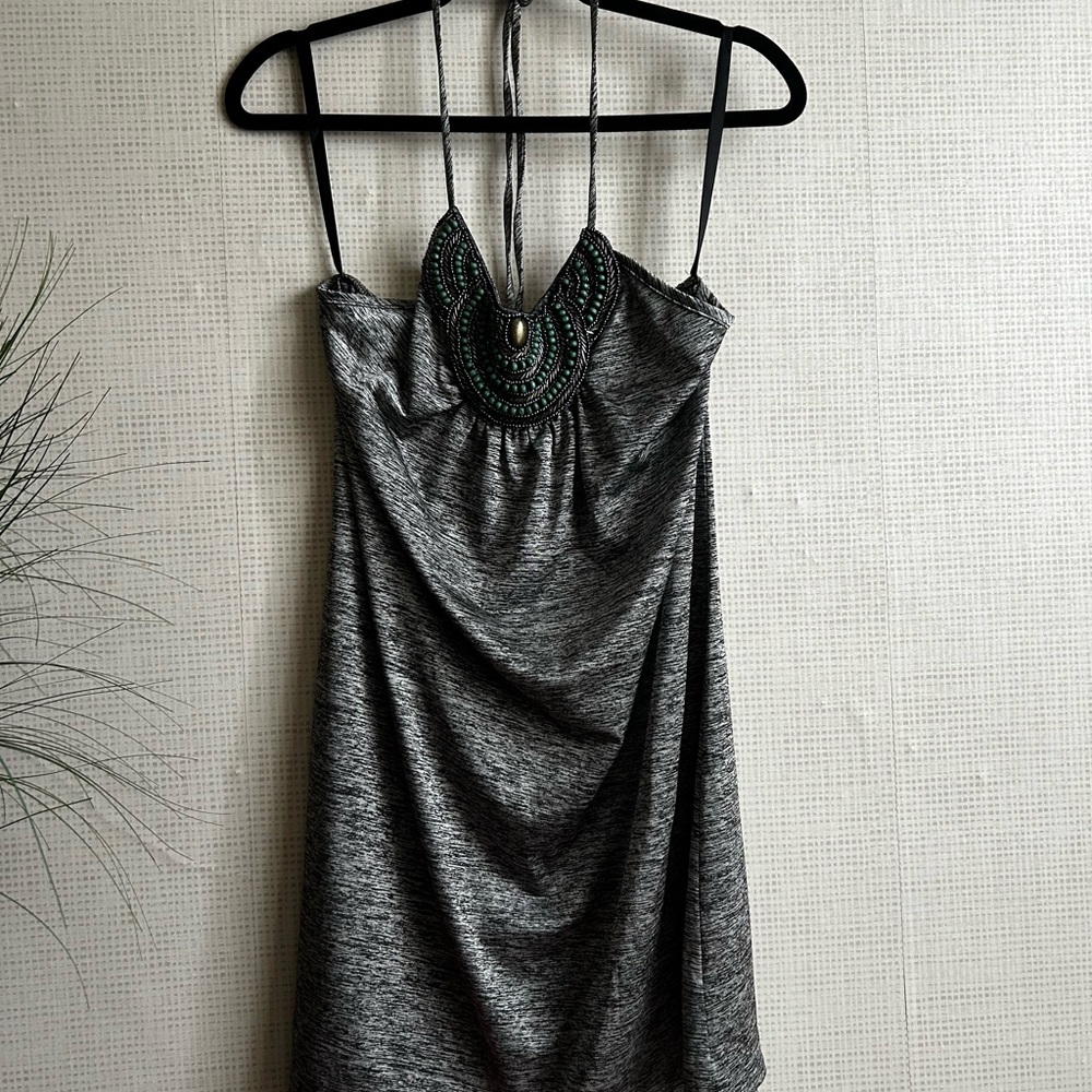 BCX Gray Mini Dress with Embellished Neckline